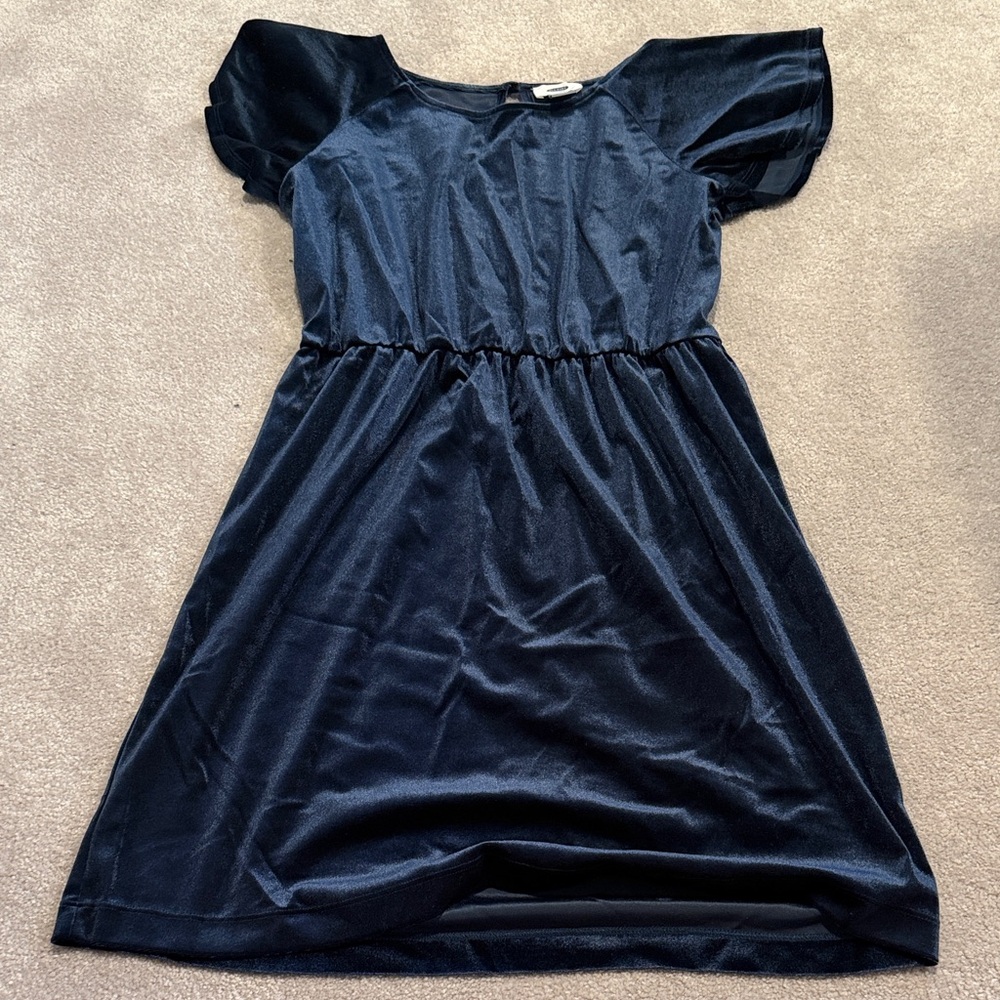 Old Navy Dark Blue Velvet Dress with Puff Sleeves